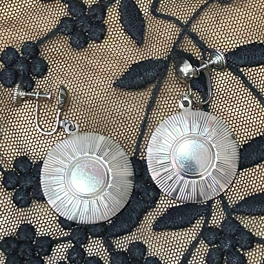 Vintage Western Silver Sun Dangle Earrings Non-Pierce Screw Back